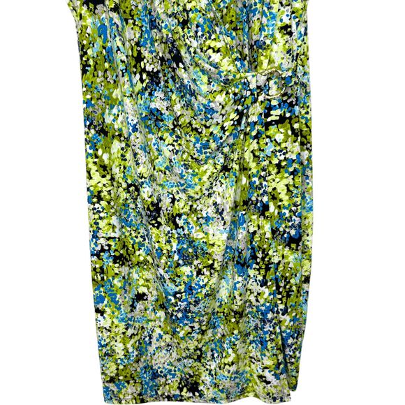 Kasper Green & blue abstract floral print faux wrap sleeveless dress Plus 20W - Picture 7 of 10